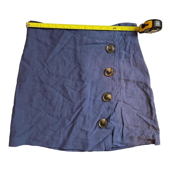 Fashion on Earth Womens Mini Skirt Large Blue Button-Front 90s Chic Rayon Linen - Picture 7 of 8